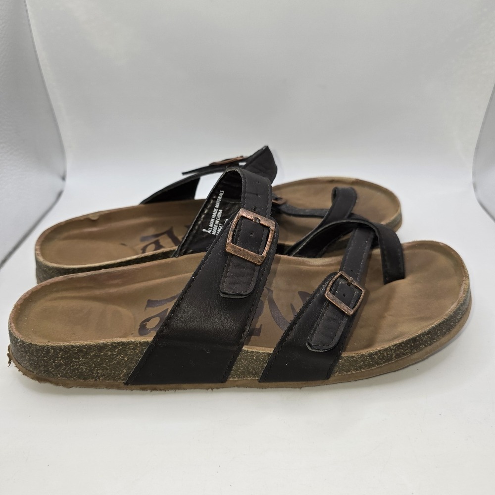 Target Women's Black Strappy Toe‎ Loop Sandals Buckle Cork Flatform US 9